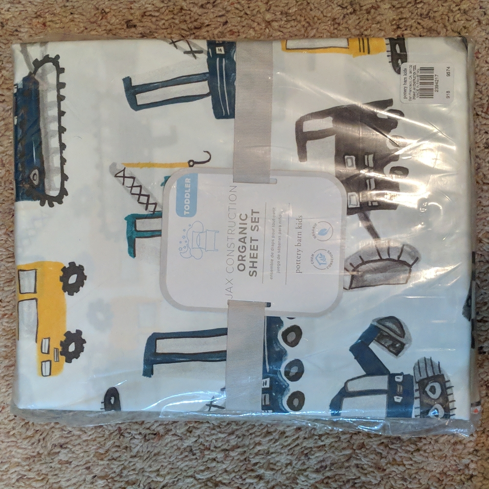 Pottery Barn Jax Construction Organic Toddler Sheet set
